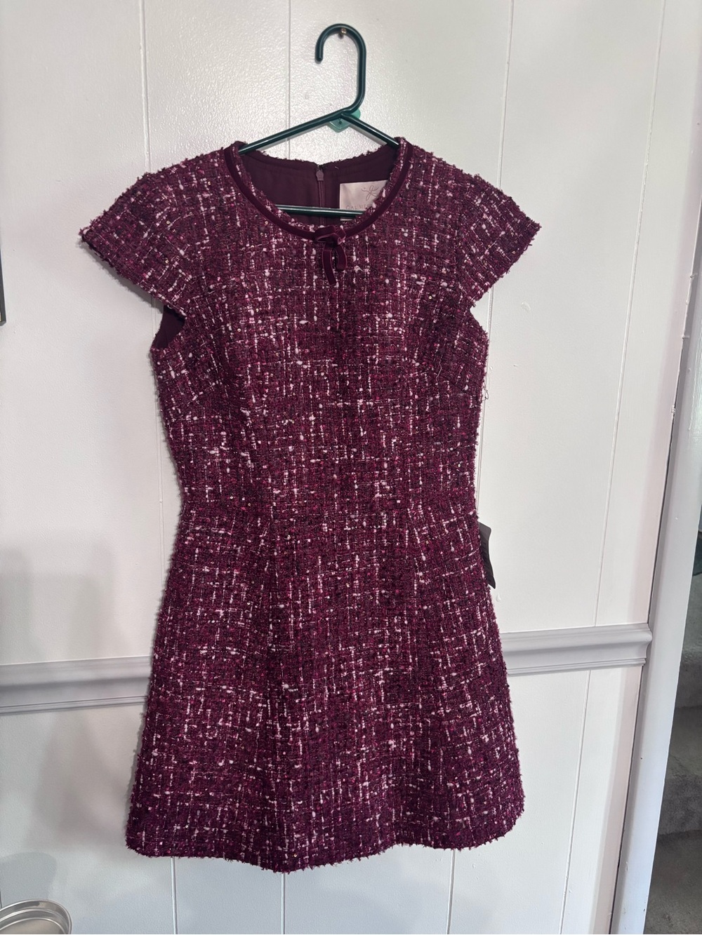 Women's Textured Tweed Dress  in Deep Plum